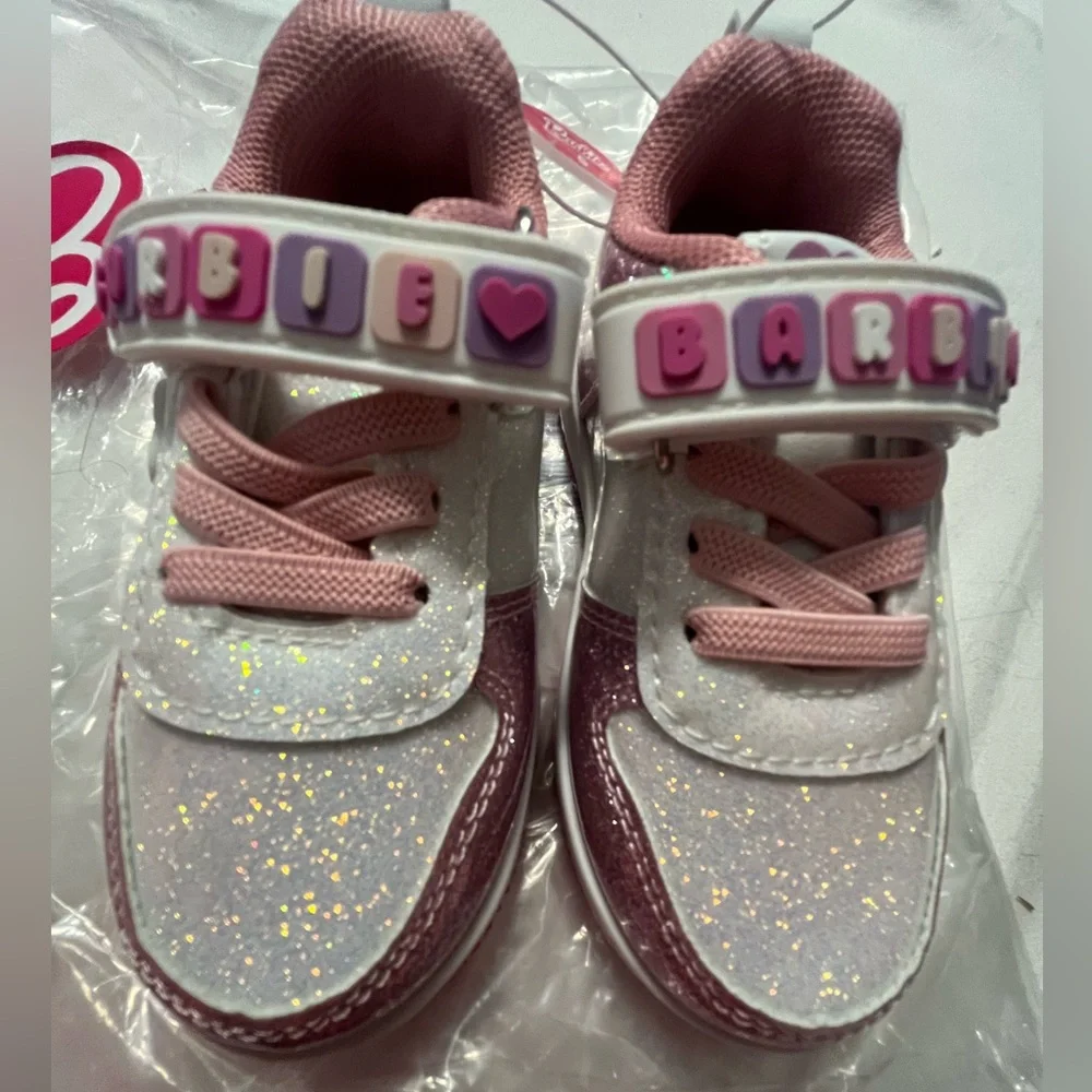 NWT MATTEL Barbie Pastel Pink Glitter Velcro Baby Girl Sneakers